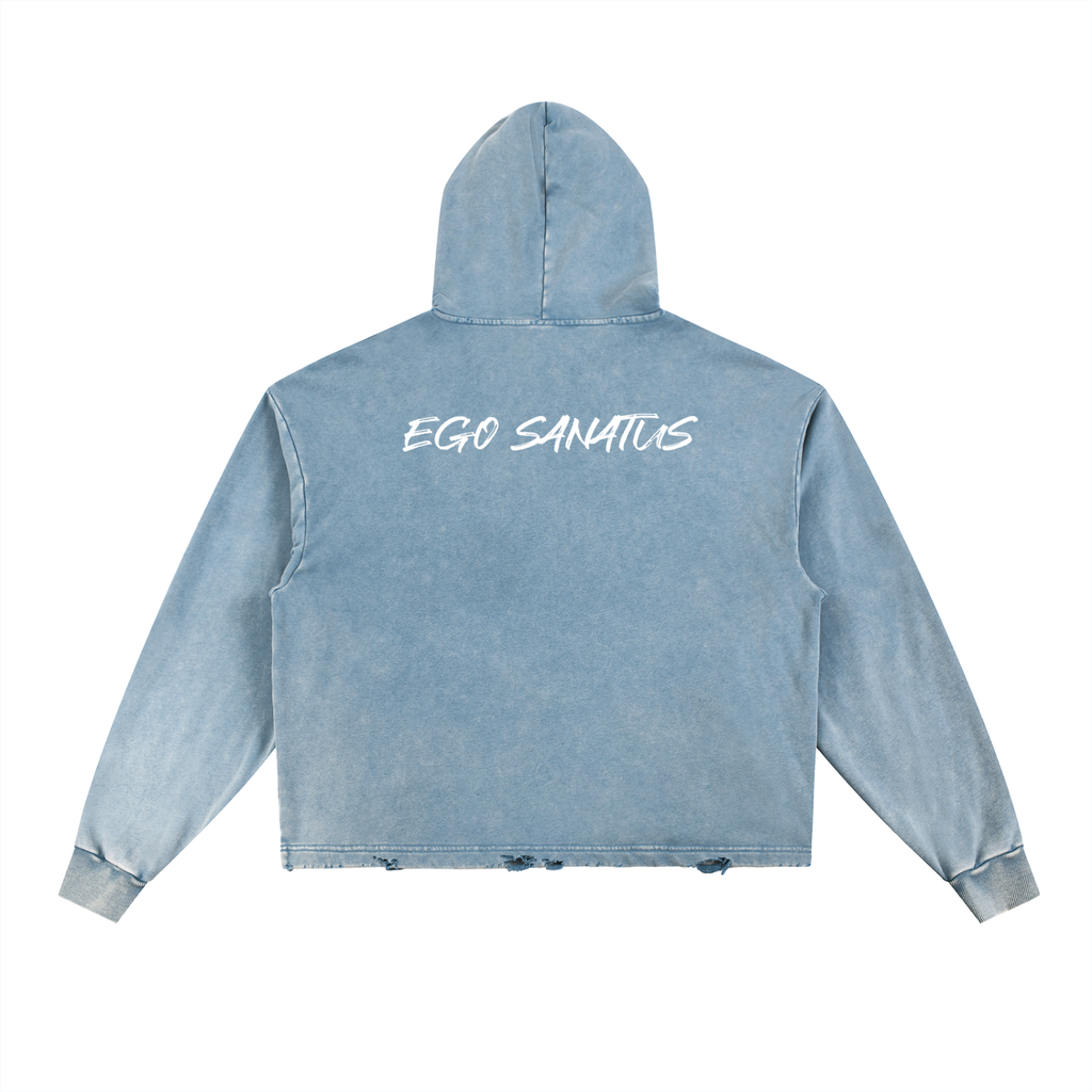 Vintage Washed Frayed-Hem Hoodie (A Tune on The Moon)