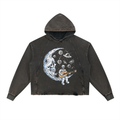 Vintage Washed Frayed-Hem Hoodie (A Tune on The Moon)