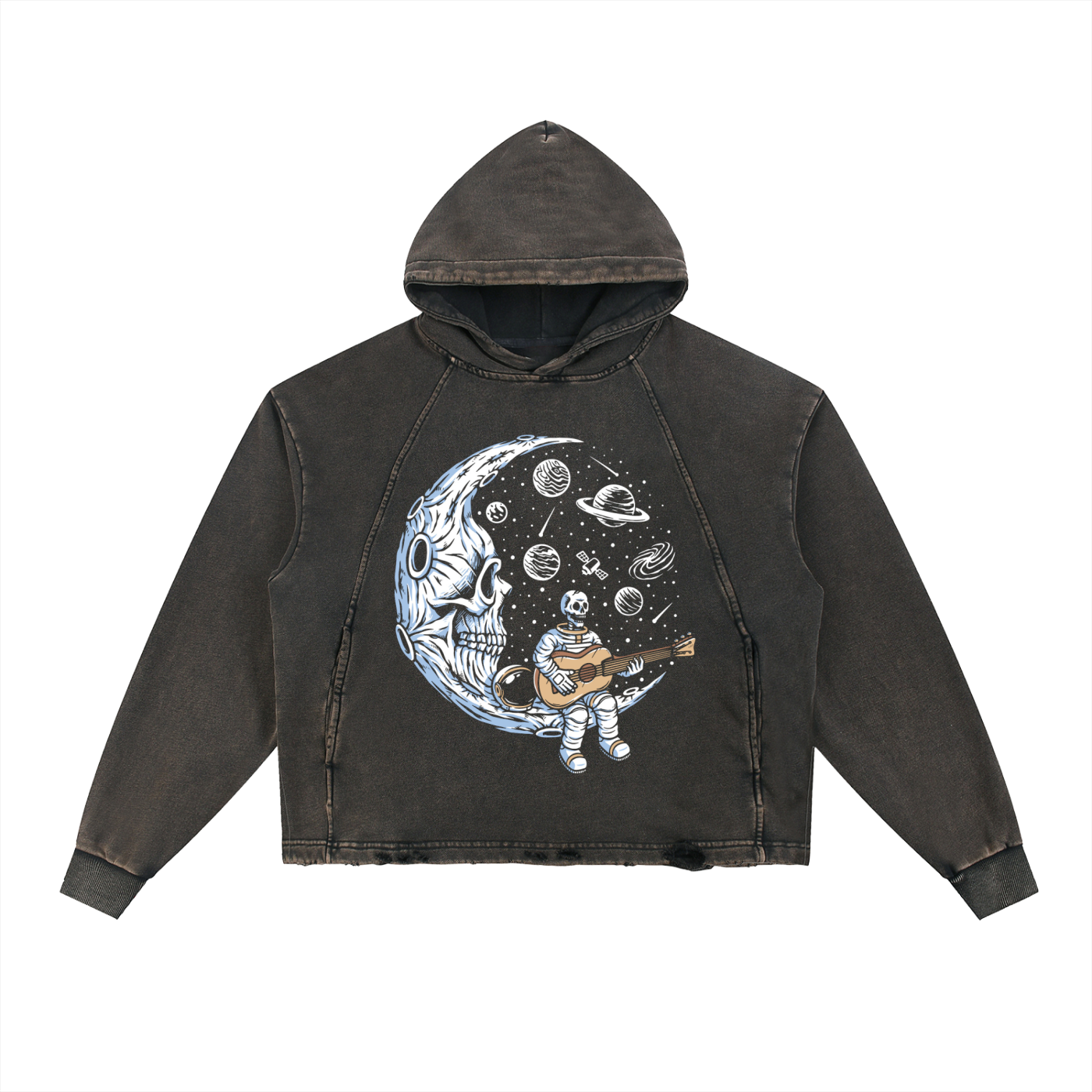 Vintage Washed Frayed-Hem Hoodie (A Tune on The Moon)