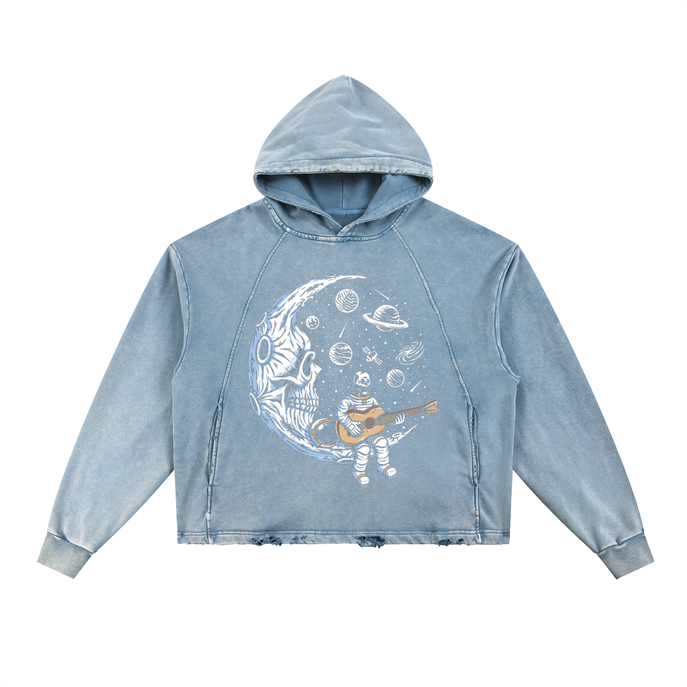 Vintage Washed Frayed-Hem Hoodie (A Tune on The Moon)