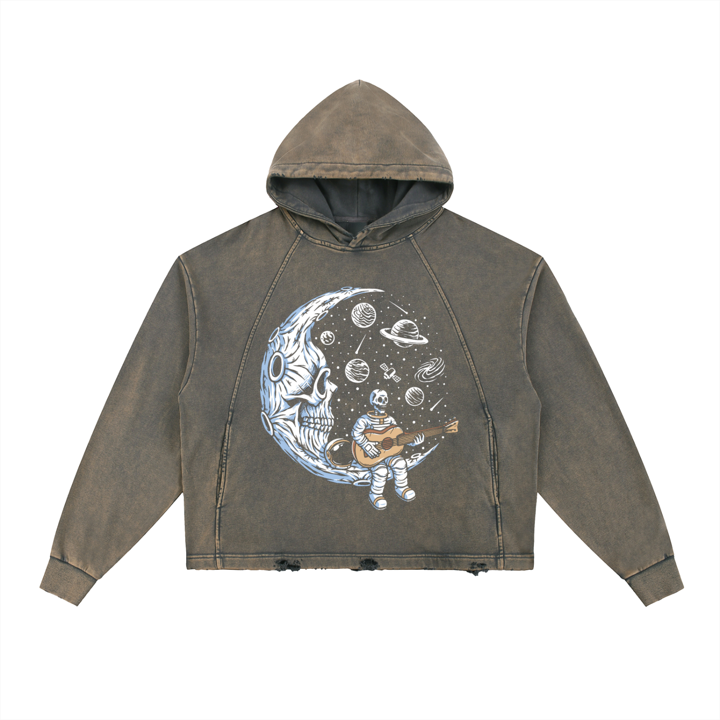 Vintage Washed Frayed-Hem Hoodie (A Tune on The Moon)